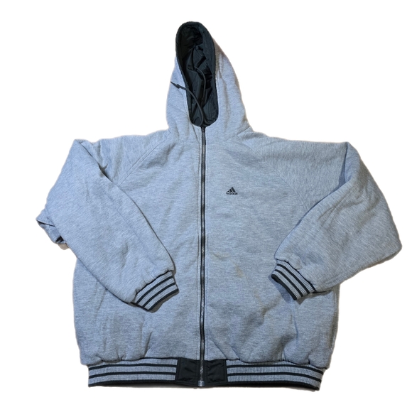 Vtg 90s Y2k Adidas Reversible Sweatshirt Lined Green Grey Heavyweight Jacket 2XL - Picture 3 of 16